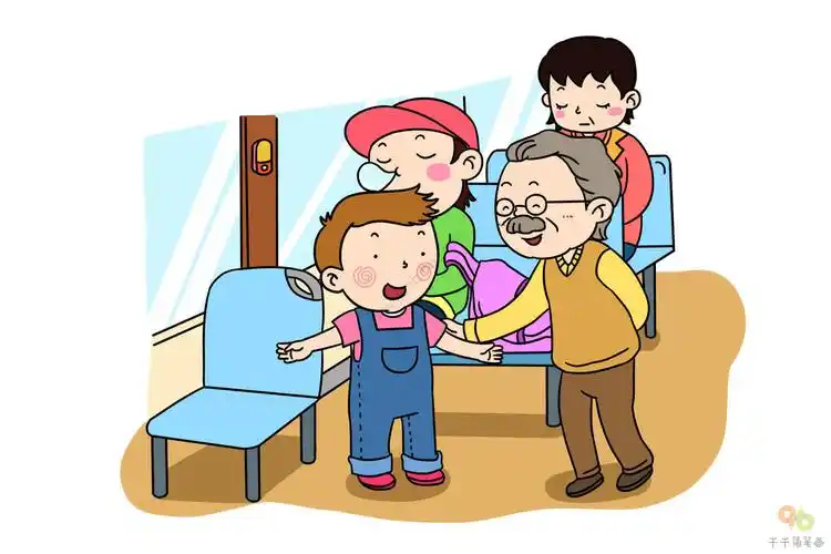 学习雷锋小男孩给老爷爷让座简笔画