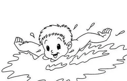 幼儿游泳简笔画黑白