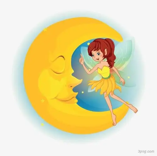 卡通女孩月亮png素材透明免抠图片-卡通手绘