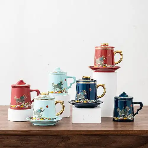 国潮风泡茶杯子茶水分离办公水杯高档陶瓷马克杯个人专用过滤茶杯