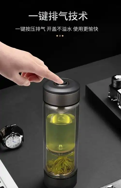 轻奢品牌高档茶水分离杯隔热双层999银玻璃杯便携泡茶杯水杯子男士