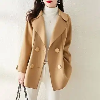 枫顾蓝女士外套气质高档30岁到40春秋休闲宽松显瘦短款毛呢上衣2024