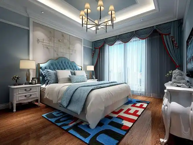 三居室欧式卧室装修实景图片欣赏-124平米欧式风格窗帘装修效果图-齐