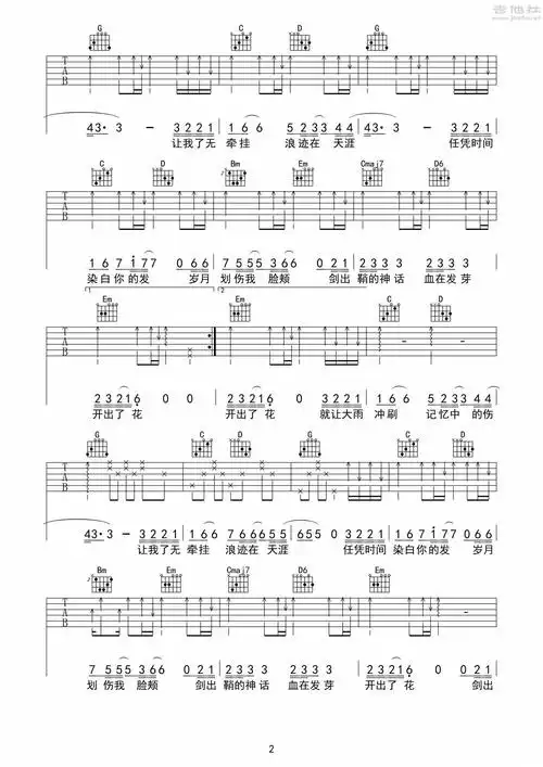 古剑奇谭 - 剑伤吉他谱(图片谱,弹唱)_原声带(ost;original sound