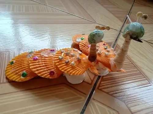 看,一起和爸爸完成的两只彩色贝壳孔雀.vevy      beautiful!