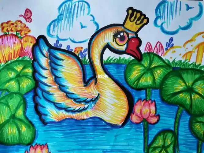 动物儿童画天鹅