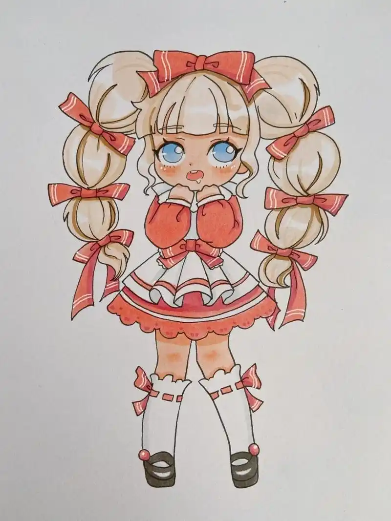 动漫人物女生卡通女孩q版人物可爱少女手绘 临摹改动了一下子