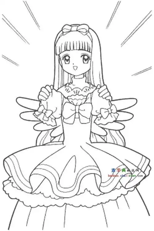 闪着光环的美少女简笔画-卡通简笔画 - 查字典板报网