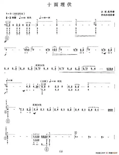 琵琶谱— 十面埋伏(琵琶曲谱)-琵琶乐谱