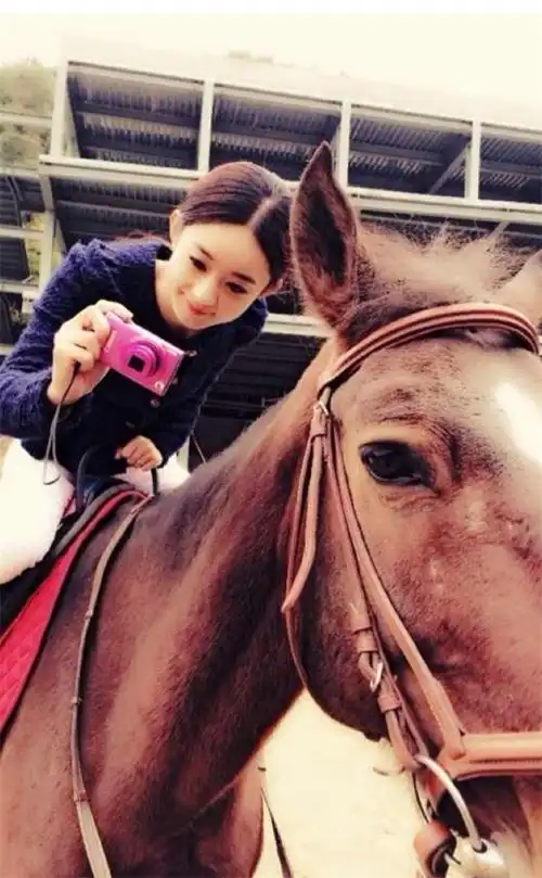 《陆贞传奇》等热播剧的甜美女神赵丽颖在生活中喜欢小动物喜欢骑马
