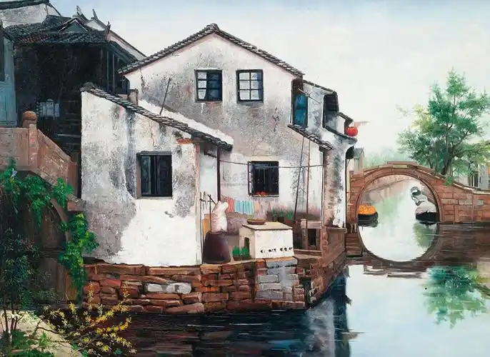 2167 江南水乡 布面油彩