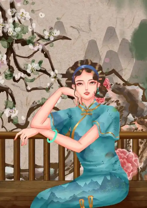 民国风中国风国潮旗袍美女插画