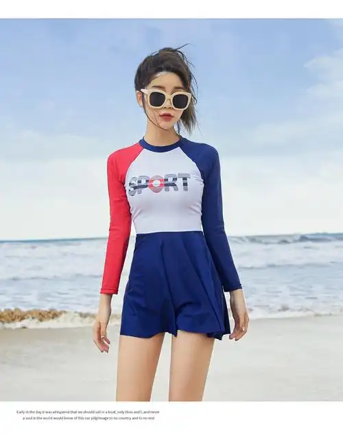 泳衣女长短袖裙式两件套分体游泳套装厂家一件代发保守式现货批发