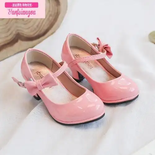 七斓女童高跟鞋小公主单鞋红色儿童皮鞋小女孩演出走秀公主鞋小孩鞋子