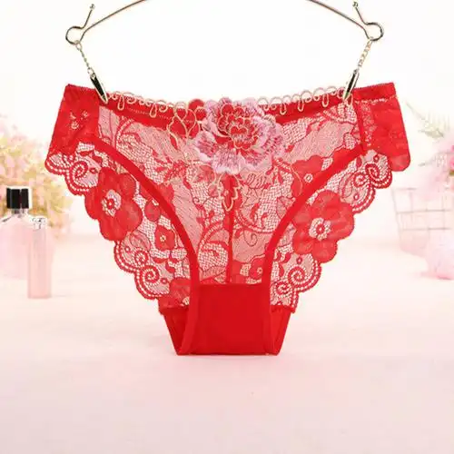 新款刺绣性感蕾丝三角裤女士网纱透明火辣提臀女三角裤