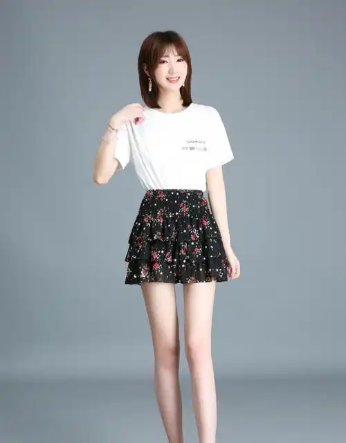 富贵鸟品牌夏季碎花雪纺超短裙女蓬蓬蛋糕裙短款半身裙性感迷你小个子