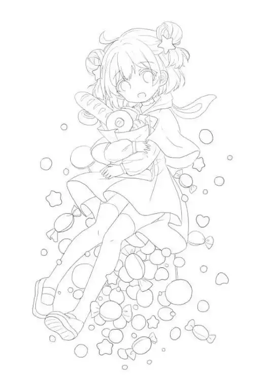 动漫人物线稿素材,彩图对照,助你临摹,也是很棒的手帐素材哦