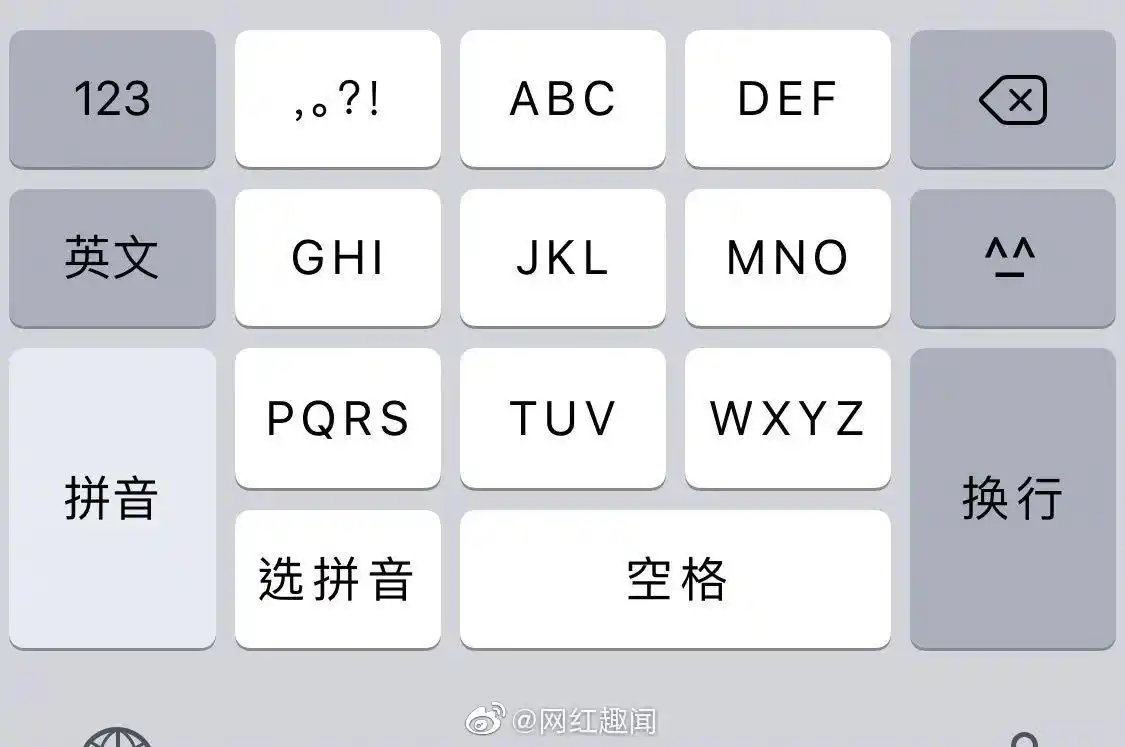 用九宫格输入法,连续按四下5,看看会打出什么东东出来.