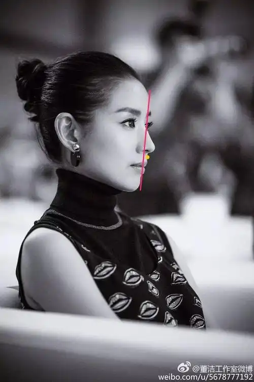 董洁虽下巴稍稍后倾但仍然阻挡不了满分的侧面角度.