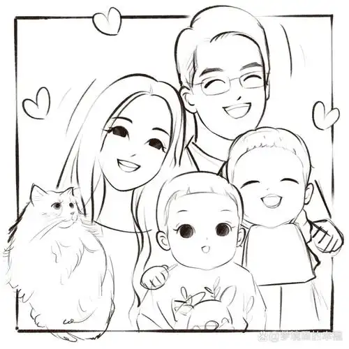 可可爱爱全家福418 幸福一家四口 这组家庭已经是我画的第二张啦,之前