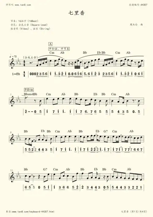 电子琴谱七里香