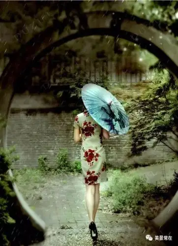 小桥流水清荷伞 烟雨江南絮漫飞