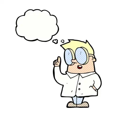 卡通,科学家,思考,泡泡