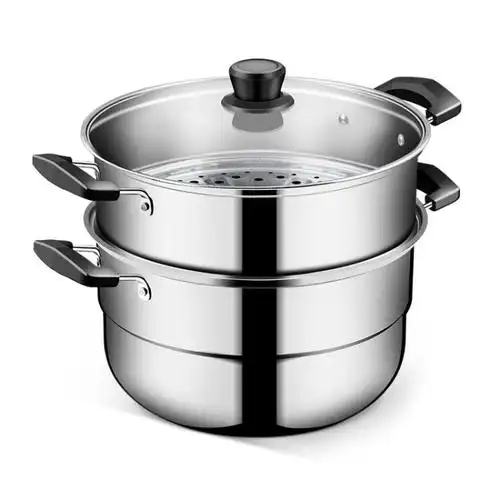 炊大皇蒸锅不锈钢蒸锅蒸笼28cm蒸滋味双层复底 电磁炉通用wg16317