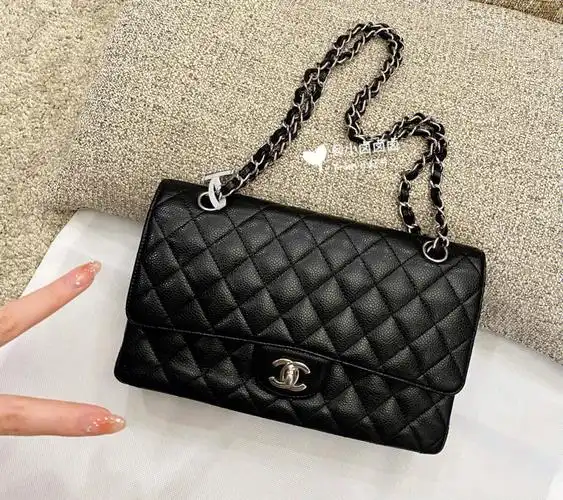 chanel荔枝纹黑银牛皮cf包包01