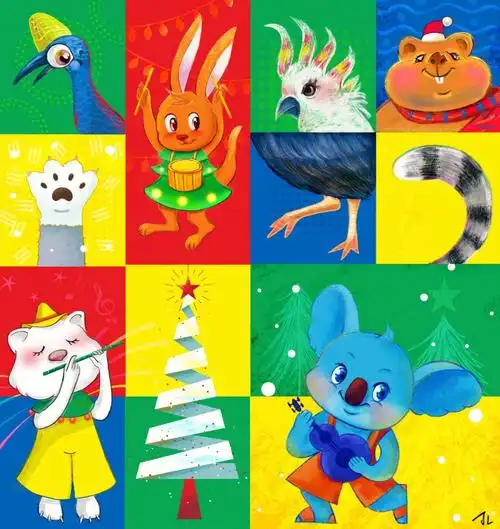 动物主题圣诞创意插画