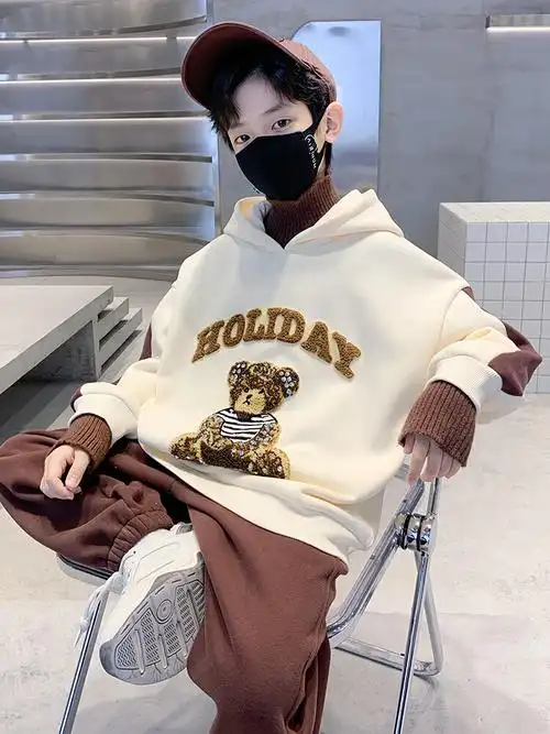 芭梵鼠童装男童加绒加厚秋冬套装酷帅气13岁男孩衣服11岁中大童秋冬季