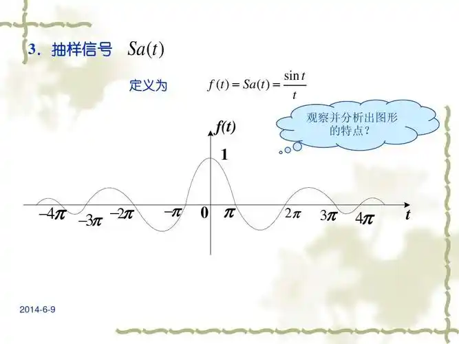 sa(  )t 义为定  f(t)   sa  t )(   sin  tt 观 察分析并出图形 特点