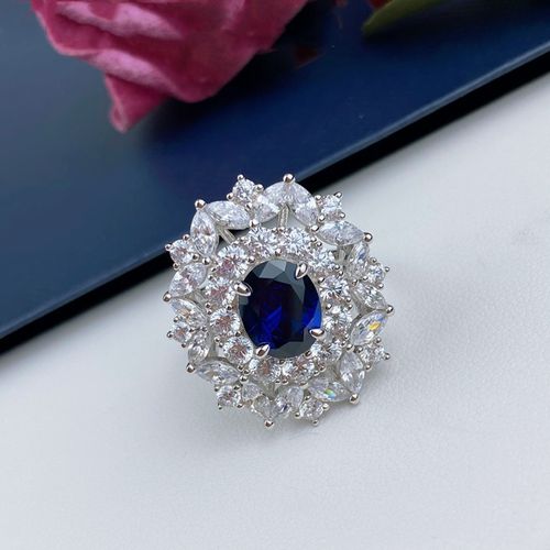 pt950铂金进口莫桑钻奢华繁华椭圆蓝宝石戒指群镶10克拉纯银钻戒