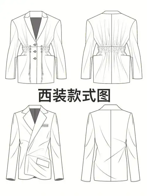 服装款式图7西装外套款式图线稿练习