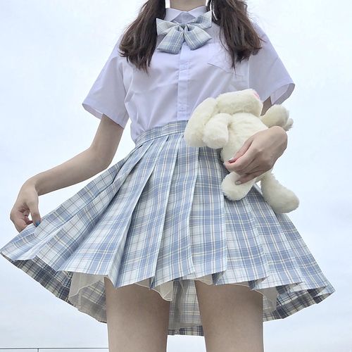 jk格纹半身高腰百褶裙少女制服学院学生日系半身裙
