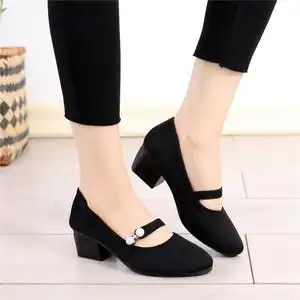 2018秋季粗跟中跟高跟黑布鞋工作百搭舒适酒店礼仪老北京布鞋女鞋