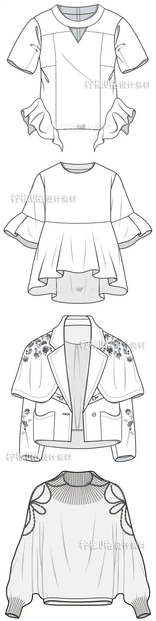 154新款女装款式连衣裙t恤衬衫服装设计线稿练习素材动漫服饰淘宝网