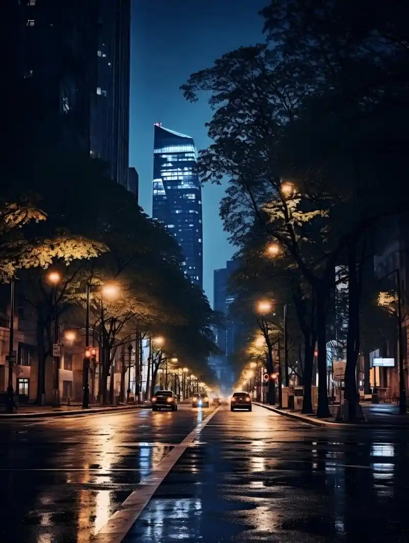 城市街道夜景  在这个时刻,城市仿佛换上了一副全新的面孔.