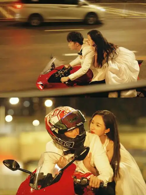 《天若有情》搬进了我的婚纱照90-婚纱揽上摩托的浪漫93骑