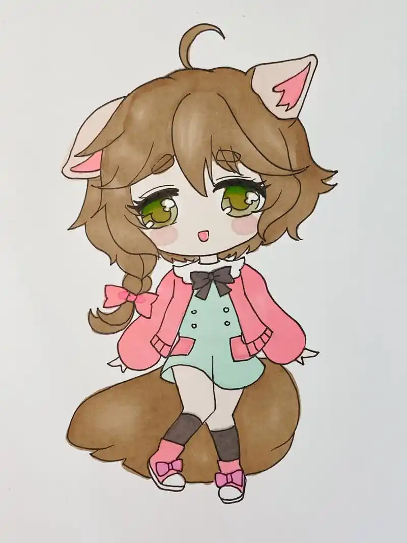 简单q版人物全身女孩少女漫画手绘马克笔