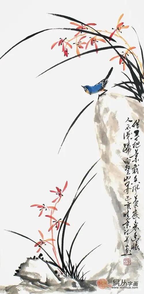 郑晓京老师写意花鸟画《兰雀》来源:易从网