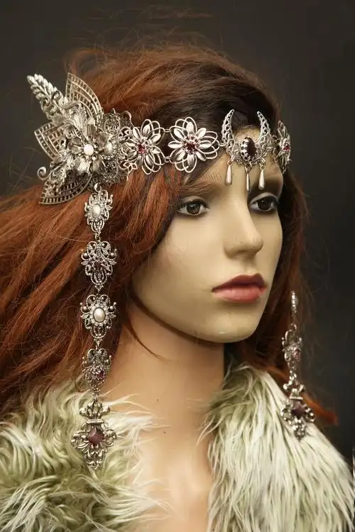 德国代购moon手作中世纪精灵女神花丝叶子新月头饰