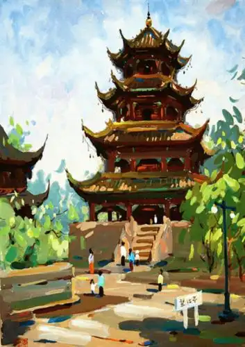 水粉建筑风景画图片_水粉建筑风景画作品