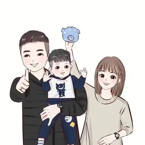 卡通一家三口漫画头像配文字一家三口并肩同行漫画头像一家三口漫画