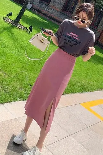 高腰半身裙粉色