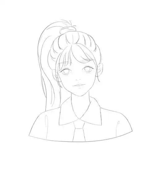 内部加上发丝刻画头发走势,八,高马尾头发外轮廓可以加一点碎发破一下