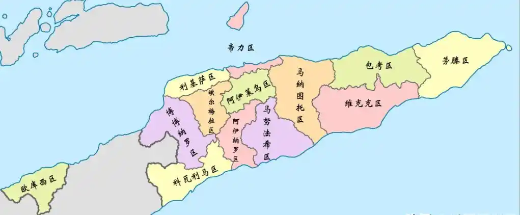 东帝汶面积多达1.5万平方公里,全国不分省,直接管辖13个县