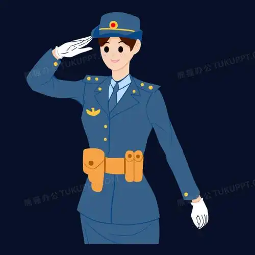 手绘卡通敬礼的女军免抠元素