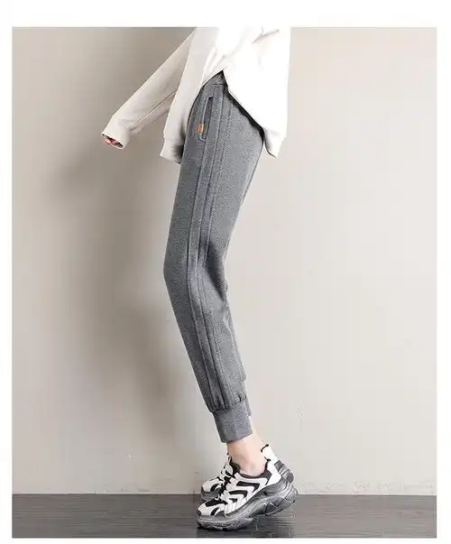 灰色运动裤女宽松束脚哈伦裤子2020年春秋季显瘦显高直筒休闲卫裤