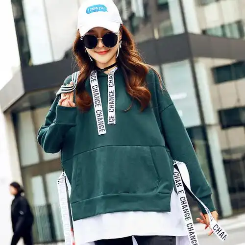 韩都衣舍2021新款女装春装韩版宽松织带连帽长袖卫衣ej00279廵